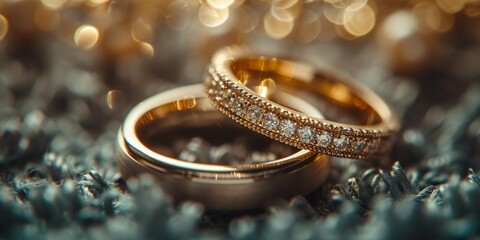 Obraz na płótnie Canvas Two shiny gold wedding rings