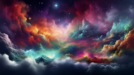 Vibrant galaxy nebula in starry cosmos supernova universe astronomy background wallpaper - obrazy, fototapety, plakaty