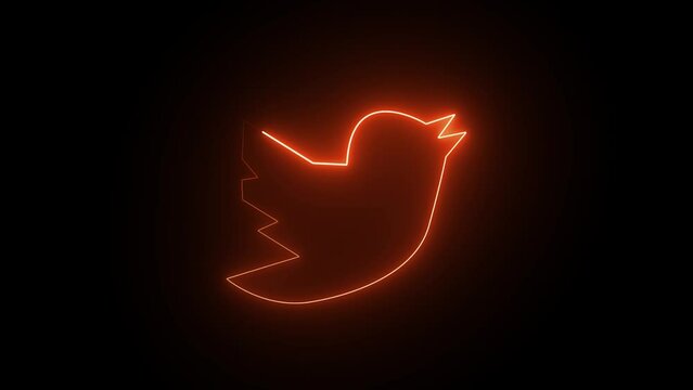 Glowing Neon Line Twitter Icon Isolated on Black Background. 4K Ultra HD Video Motion Graphic Animation.