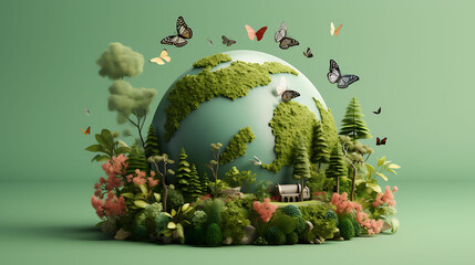 World Environment day and Earth day concept on pastel color background