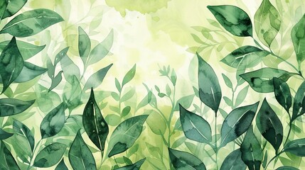 Lush green watercolor foliage, abstract spring background, eco-friendly nature concept