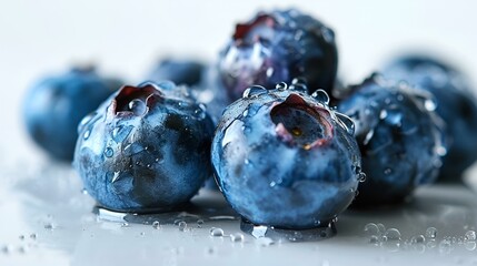 Full depth of field. Isolated blueberry with leaves. - obrazy, fototapety, plakaty