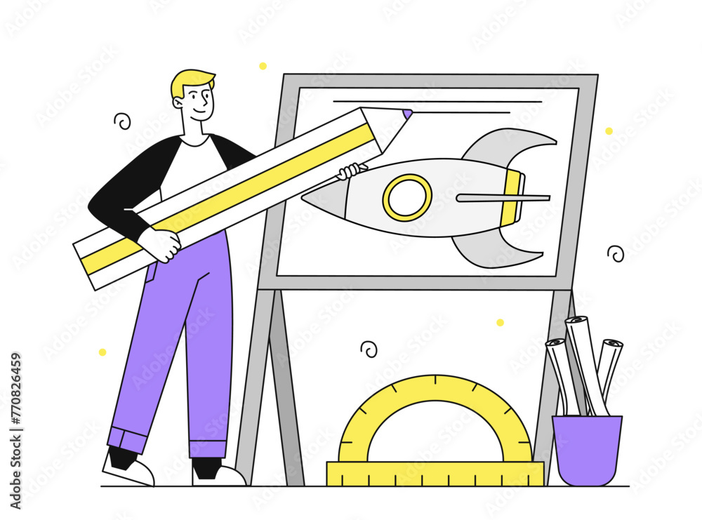 Poster man desgn rocket vector linear