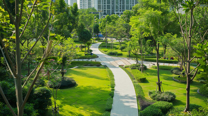 Urban green spaces such as parks and gardens providing recreational areas for city dwellers