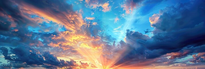 Beautiful Sky. Stunning Sunset Sky with Clouds in Nature Background - obrazy, fototapety, plakaty