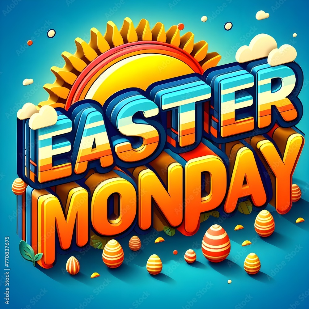 Poster easter monday 3d text effect in a cartoon style. it's perfect for adding a fun touch to your easter 