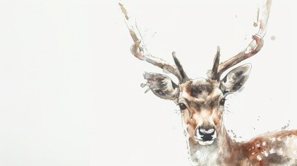 Watercolor Illustration, Brown Deer, White Background, Wildlife Art, Nature Painting