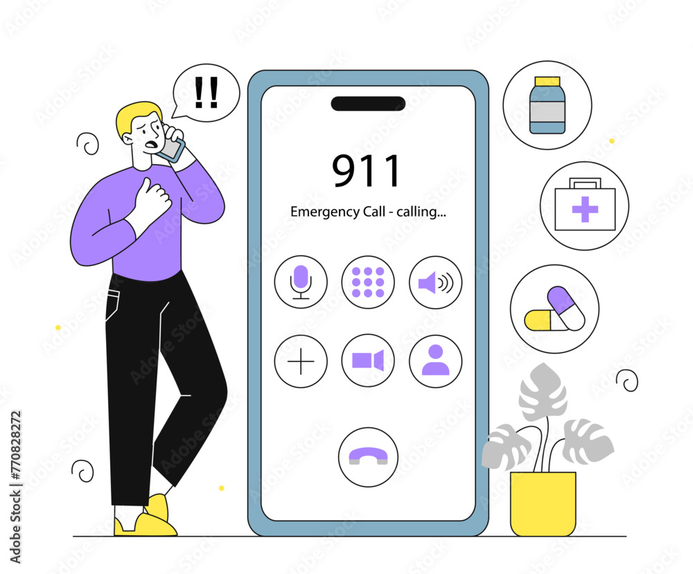 Poster emergency call vector linear concept