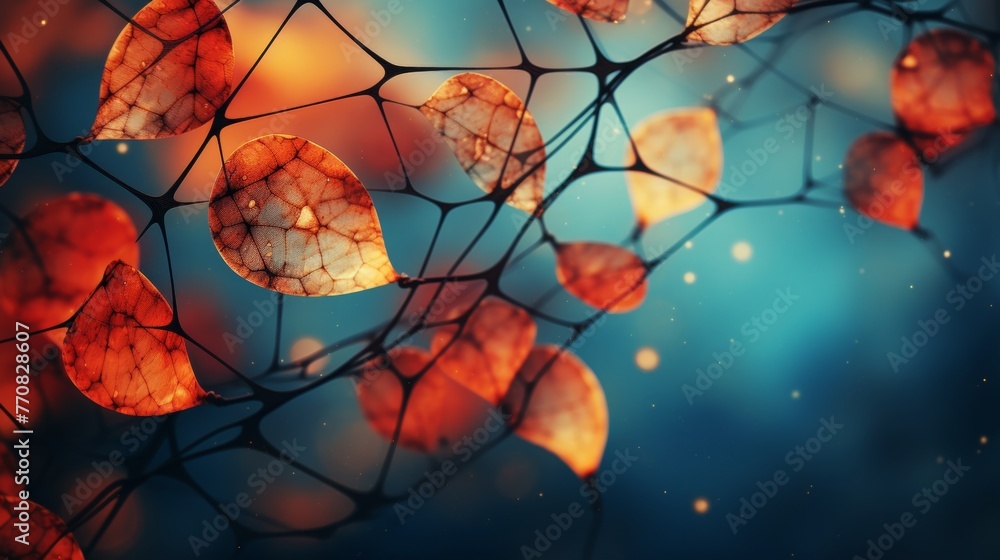 Poster double exposure light on detailed leaf texture showing veins and cells in the background
