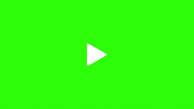Play pause button animation in center over a transparent background and green screen