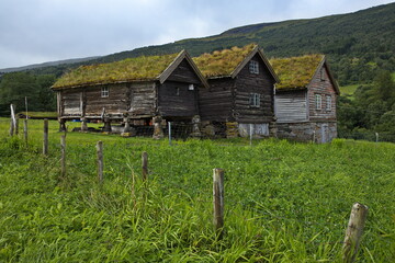 Old wooden houses at Tistel Camping in Norway, Europe
