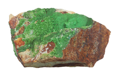 Conichalcite mineral stone rock isolated on white background. Mineralogy stones gem concept.