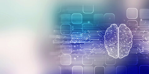 2d illustration Concept of thinking, background with brain, Abstract Artificial intelligence. Technology web background