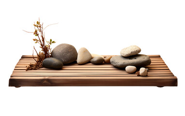 Wooden Zen Garden Element Arrangement Platform Isolated On Transparent Background PNG.