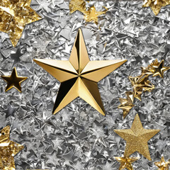 Group of Gold Stars on Silver Background. Generative AI