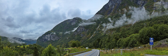Landscape at the road to Flam in Norway, Europe

