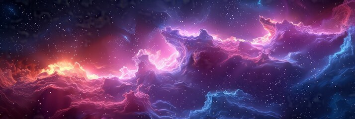 Space Galaxy Star Cluster Panoramic Background With Colorful Cosmic Clouds and Sparkling Stars