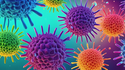 Explorando lo Invisible: Virus y Bacterias en la Naturaleza, Vistos a través del Microscopio en un Macro Mundo de Color y Fondo Intrigante - obrazy, fototapety, plakaty