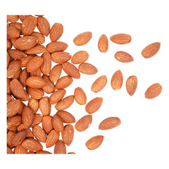 Border of many almond nuts isolated transparent