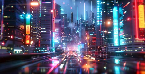 Neon Dreams: A Night in Tomorrow City - obrazy, fototapety, plakaty