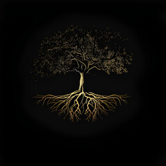 **a complex image simplified into a silhouette of a tree and it's roots as a brand logo