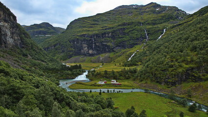 Landscape at the railway line from Flam to Myrdal in Norway, Europe
