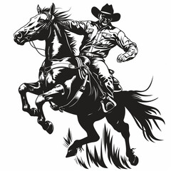 cowboy riding a bucking rodeo horse illustration on a white background	
