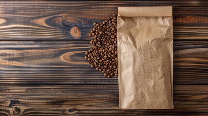 coffee beans on wooden table generative ai