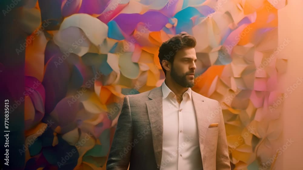 Poster man standing in front of colorful wall generative ai