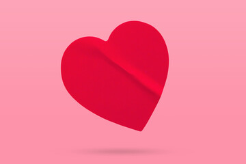 Red color heart shape sticker isolated on pink background - 770835607