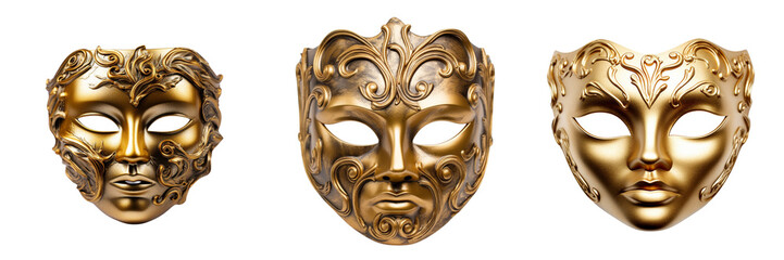 \ - A set of  Elegant representation of a golden opera mask  isolated on a transparent background (2)