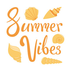 Vector summer composition with seashells and lettering