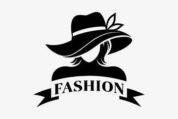 fashion with hat black silhouette icon logo vector illustration