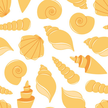 Vector summer seamless pattern with seashells