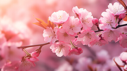 close-up of sakura blossoms, spring natural background