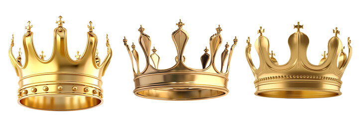 \ - A set of gold crown isolated. Golden crown on a transparent background