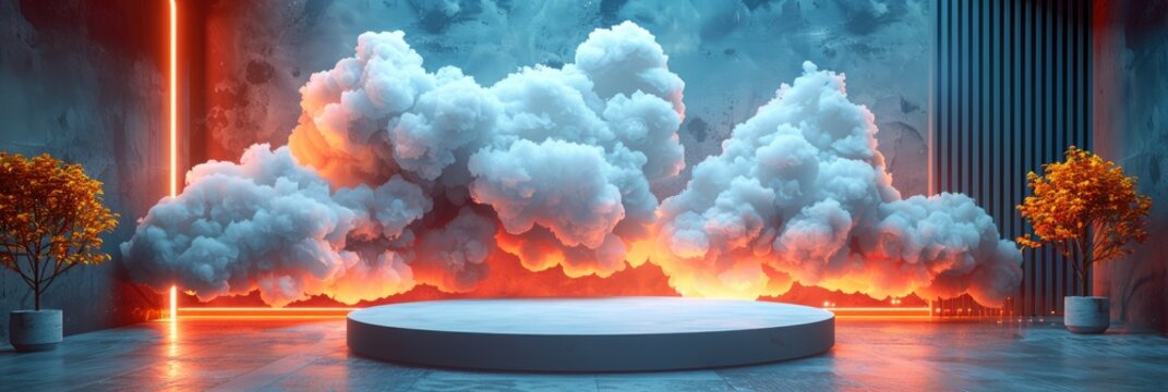 Surreal Cloud Podium Outdoor On Blue, Background HD, Illustrations