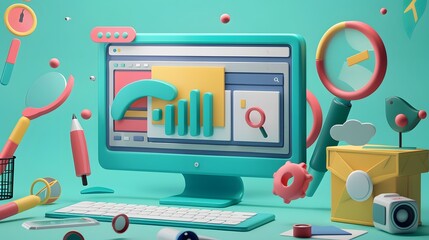 A simple vector infographic showcasing a computer illustration with a mouse, perfect for business presentations on technology or internet information - obrazy, fototapety, plakaty
