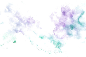 Lavender and mint green watercolor blend on white background.
