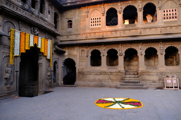 24 Feb 2024, Exterior View of the scenic tourist place Maheshwar fort or Ahilya fort in Madhaya...