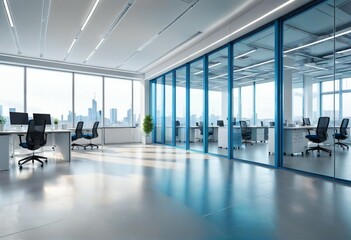Modern spacious interior of office building, empty space without people