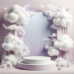 luxury modern decorative pink background with cloud background sheet and flowers pink background, display for product, cosmetic and perfume presentation, marketing and ads
