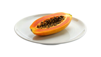 Whole and half of ripe papaya isolated on Transparent background.