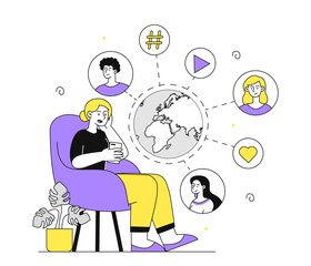 Woman with social networks linear vector