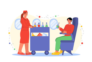 Stewardess with client at plane vector