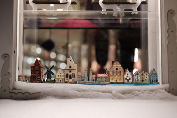christmas decorations house in the snow