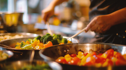 Cooking in the kitchen of a restaurant. Selective focus.