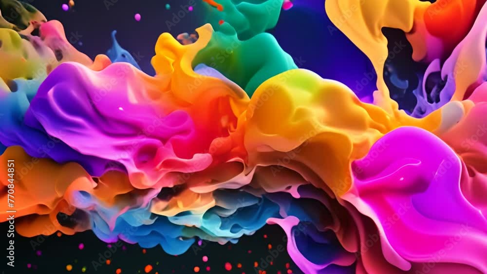 Poster multicolored liquid splashing on black background generative ai