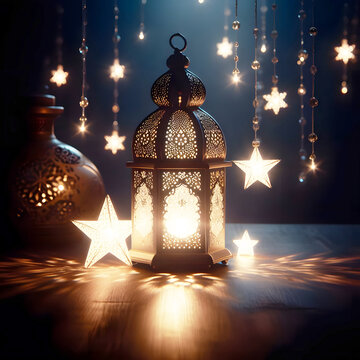 A lantern with stars and a lantern on the wall Eid elfitr Eid al adha Islamic forms