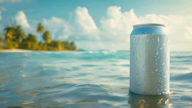 Serenity on the Waves: White Soda Can Amidst Tropical Paradise. Generative ai